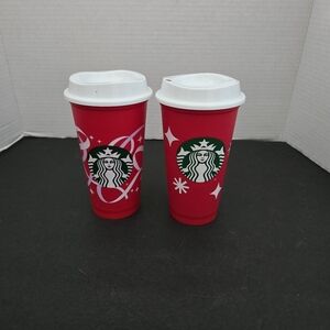 Starbucks 2024 Limited Edition Red Holiday 16 oz. Ounces Reusable Cups Set Of 2
